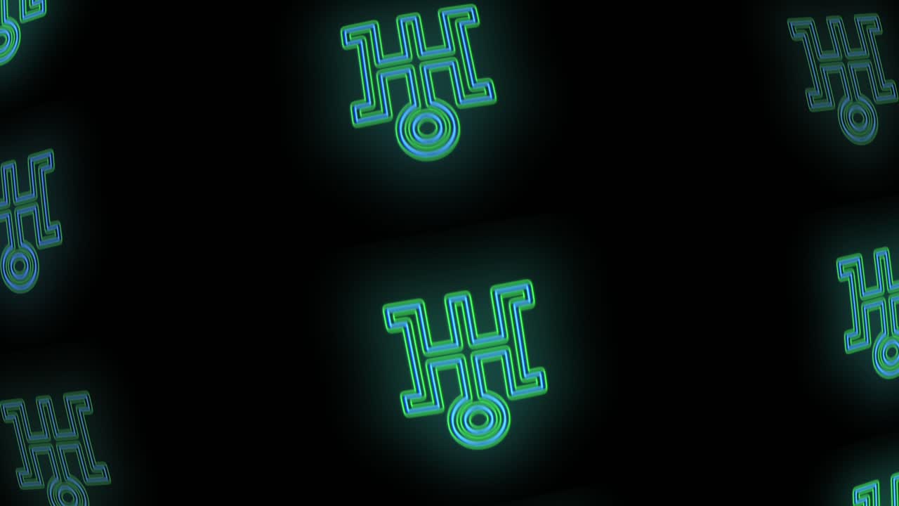 네온 불빛이 있는 파란색 일본 기호 패턴