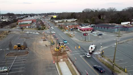 construction work on a city road in uptown charlotte