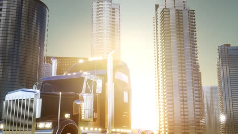 lorry-truck-and-skyscrapers-at-sunset