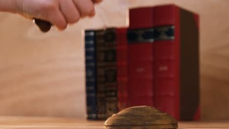 close-up of judges hand with gavel