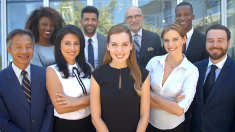 outdoor portrait of multi-cultural business team shot on r3d