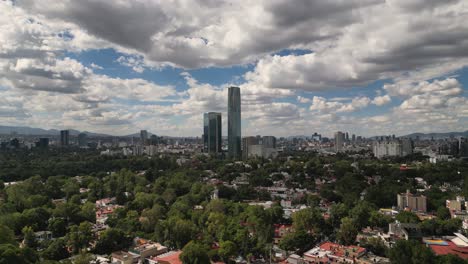 Drone-view-of-Mitikah-tower,-Mexico-City,-skyscrapers