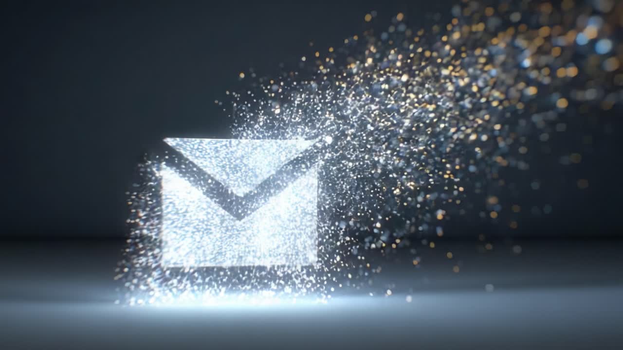 A Magical Journey of Communication: An Enchanting Representation of an Email Icon Starting with Sparkling Effects and Transitioning to a Clean, Minimalist Look
