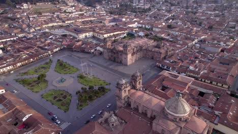 drone flying over cusco city