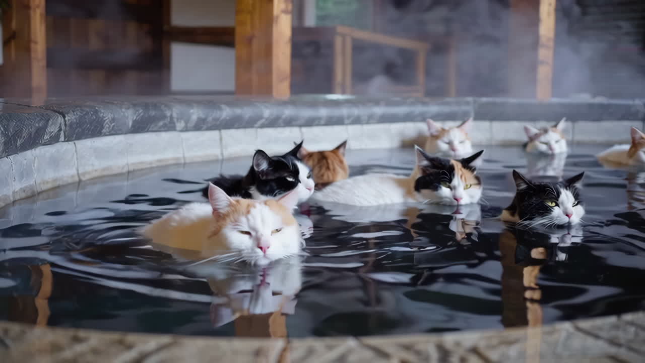 Cats Enjoying an Onsen