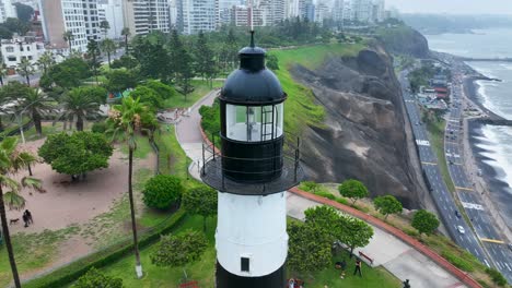 spot aerial view of miraflores lighthouse, in lima, peru