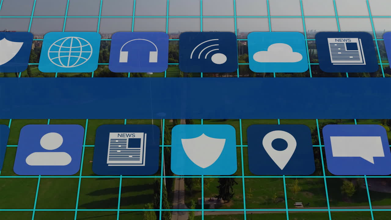 Animation of moving icons over landscape