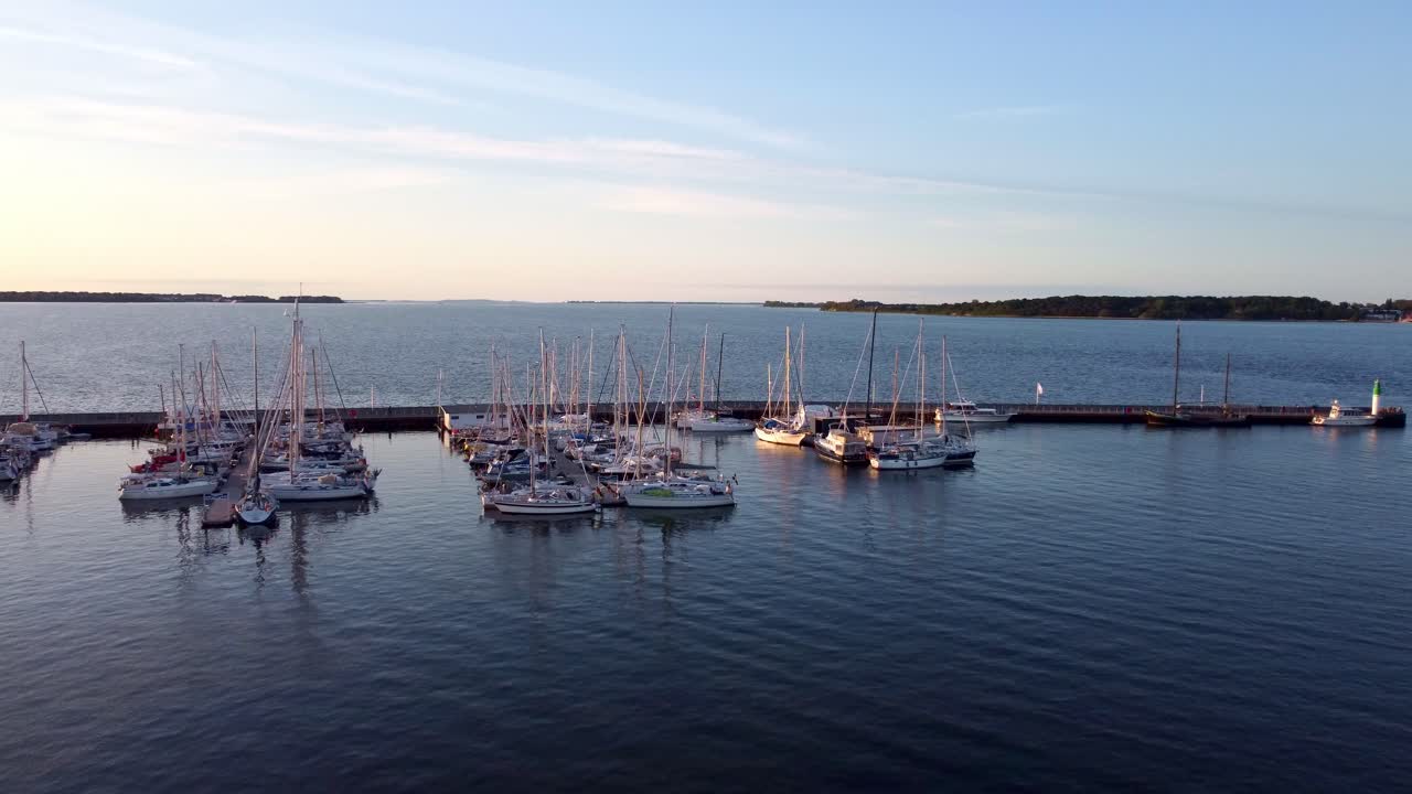 sailing boats, top view in Marina, docked at the pier during the sunset 08