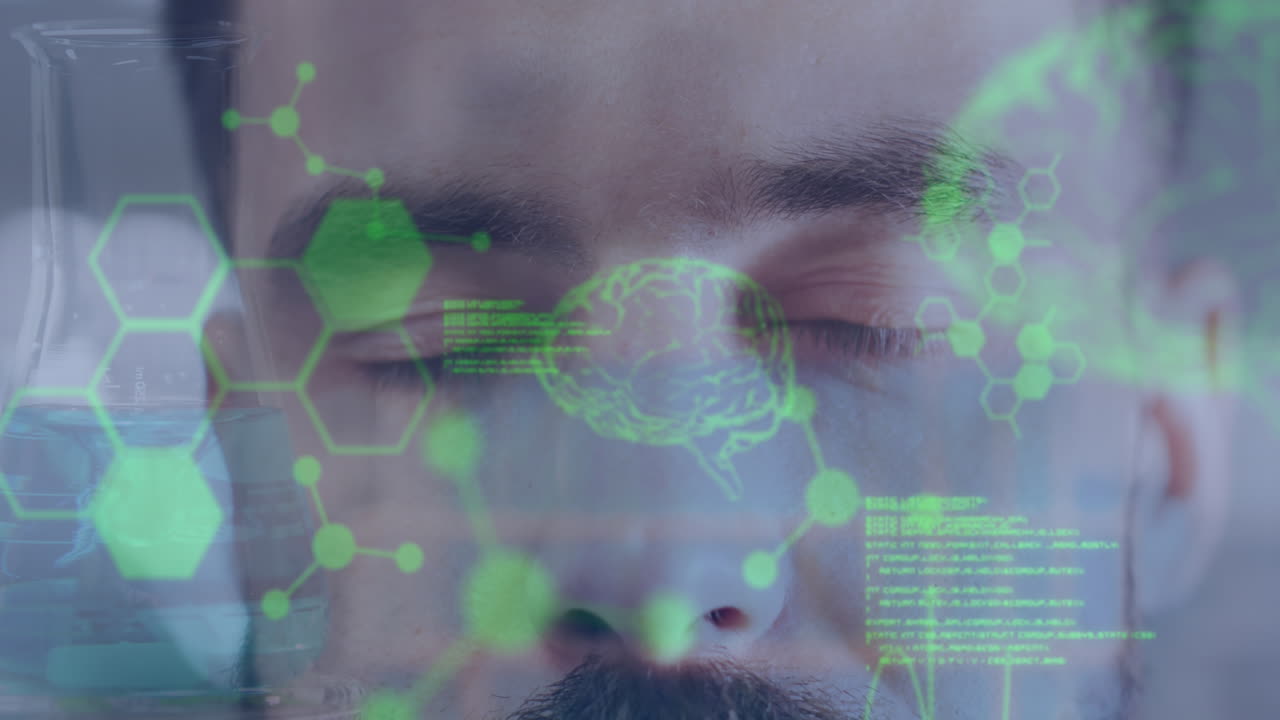 animación del procesamiento de datos médicos sobre un médico biracial en un hospital