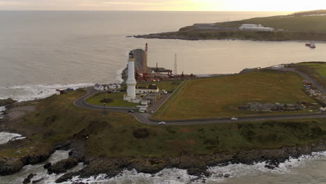 Aerial-view-of-Girdle-Ness-lighthouse,-Aberdeen,-Scotland