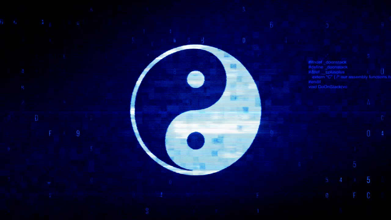 yin yang símbolo de la armonía símbolo de ruido de píxeles digital de error de animación.
