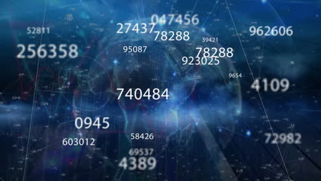 animation of numbers, financial data processing over globe