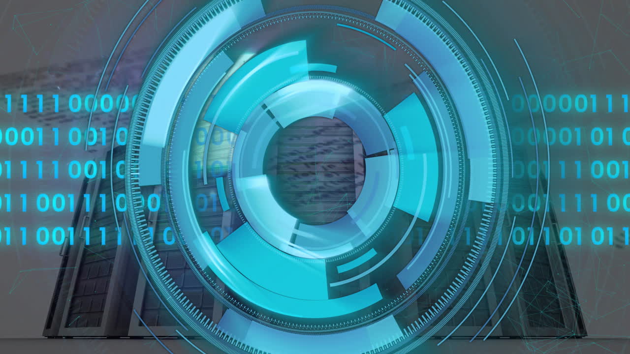 animación del escaneo del alcance y el procesamiento de datos sobre la sala del servidor