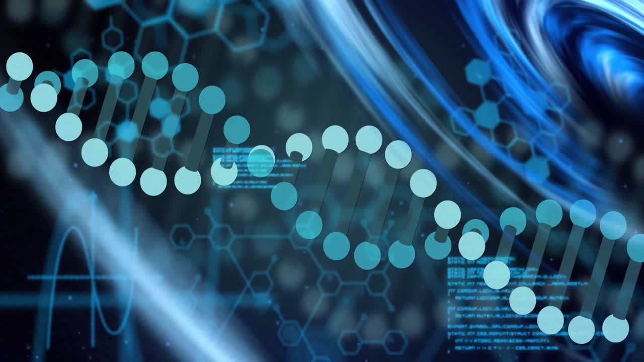 dna 줄무의 애니메이션, 검은 바탕에 스 스캔을 통해 디지털 데이터 처리