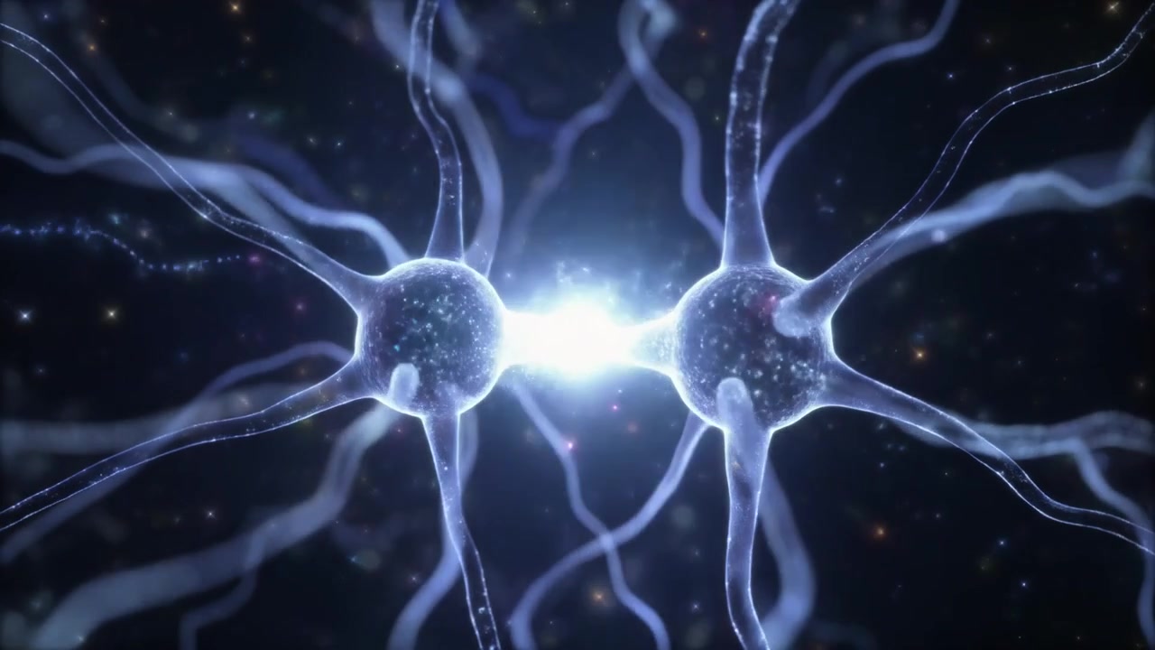 Neurons Connecting and Sending Electrical Signals in the Brain