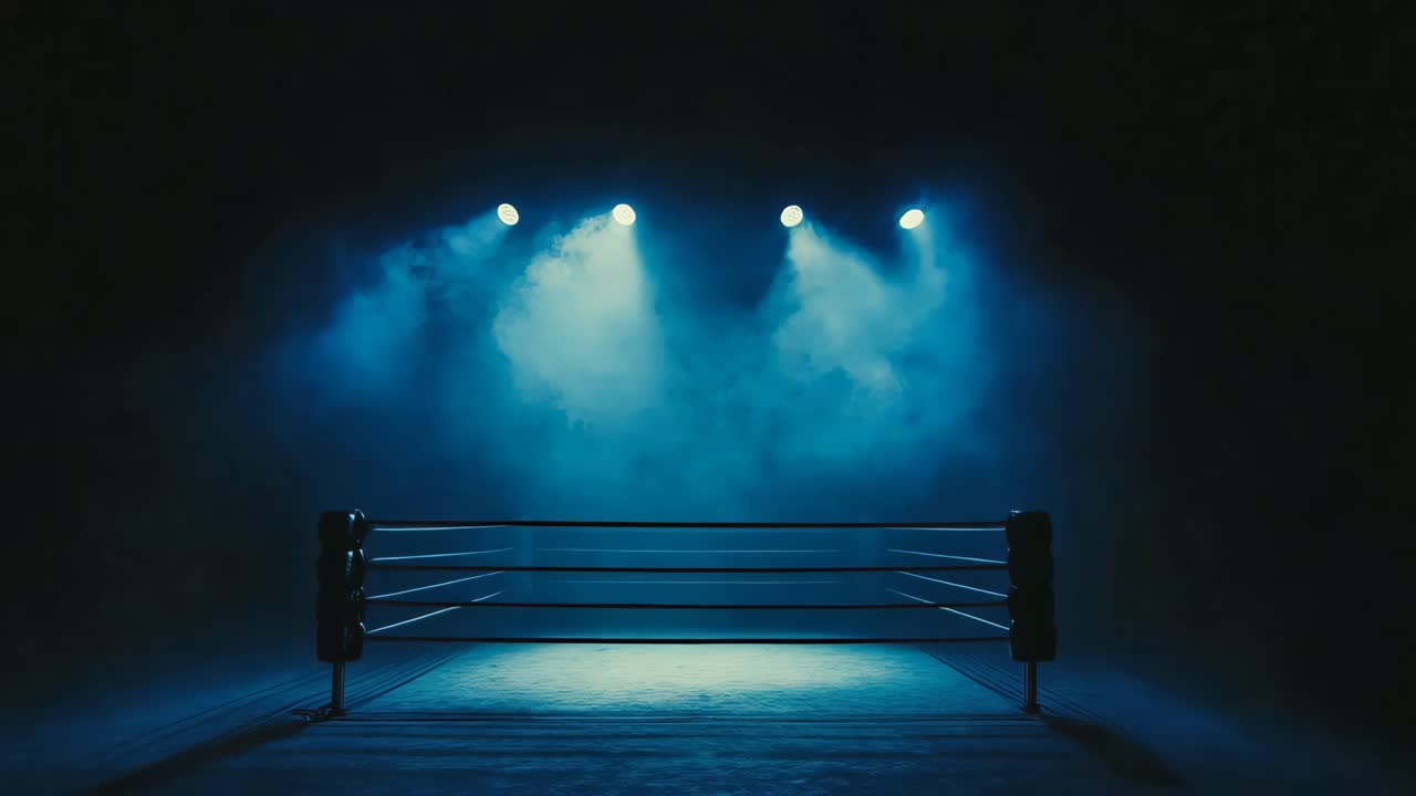 Boxing Match in the Ring Under Spotlight