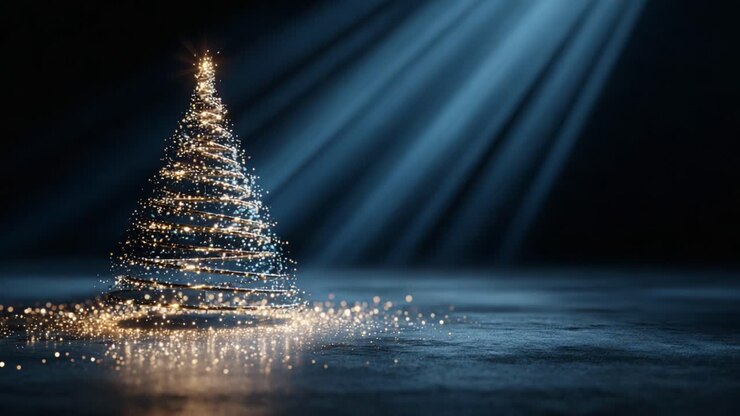 A Gorgeous Illuminated Christmas Tree, Sparkling with Lights, Radiating Warmth and Joy in a Darkened Setting, Perfectly Showcasing the Holiday Spirit