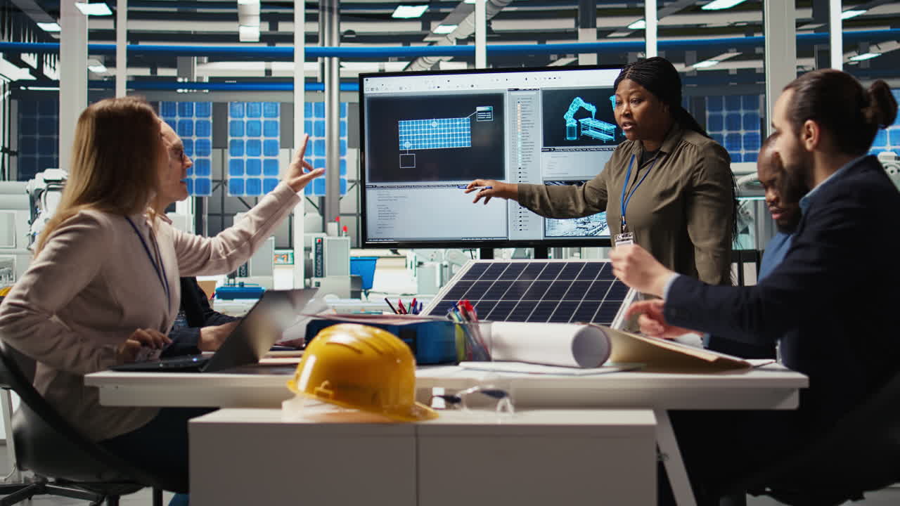 Engineering Team In Photovoltaics Plant Improving Solar Cells Efficiency