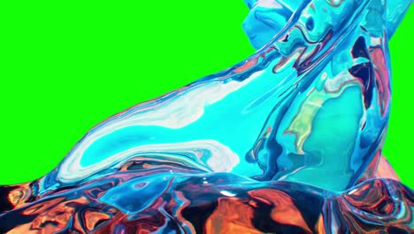 dynamic-water,-organic-cgi-animation-orange-blue-liquid-splash-with-abstract-pattern,-fluid-motion-on-green-screen