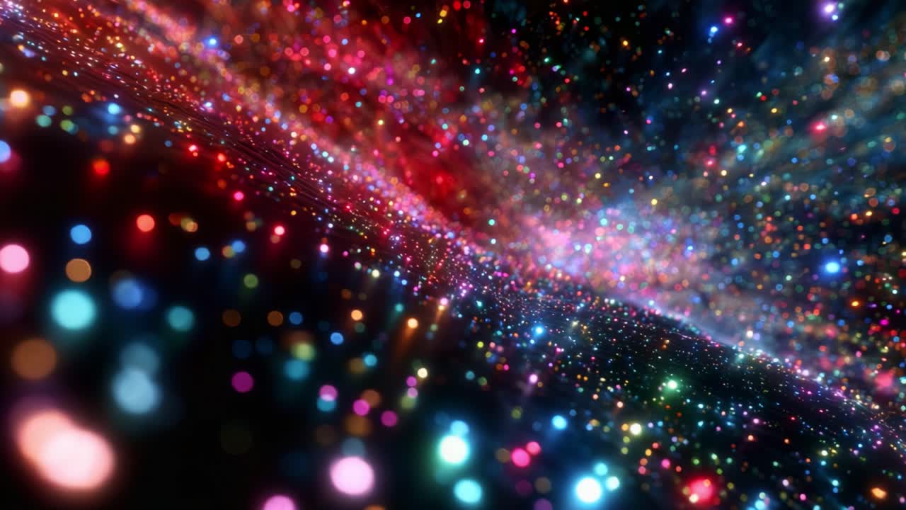 A stunning visual representation of a vibrant cosmic landscape, filled with colorful particles and twinkling lights, creating a mesmerizing effect that transcends the ordinary world