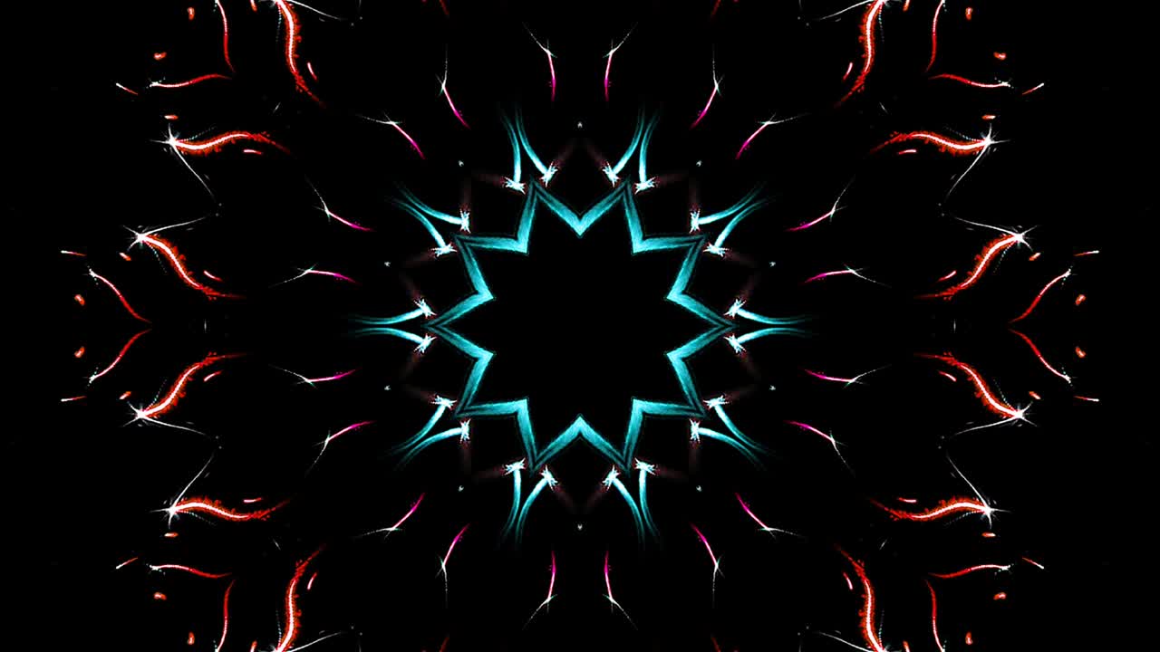 Caleidoscopio astratto con bellissime linee rosse e blu brillanti, movimento fluido e luce scintillante.
