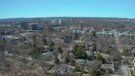 aerial view of the the town of oakville, ontario on a clear, sunny day