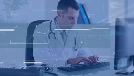 animación del procesamiento de datos sobre un médico masculino utilizando una computadora