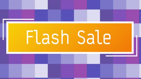 Animation-Von-Flash-Sale-Text-Auf-Orangefarbenem-Banner-über-Violettem-Quadratischem-Muster