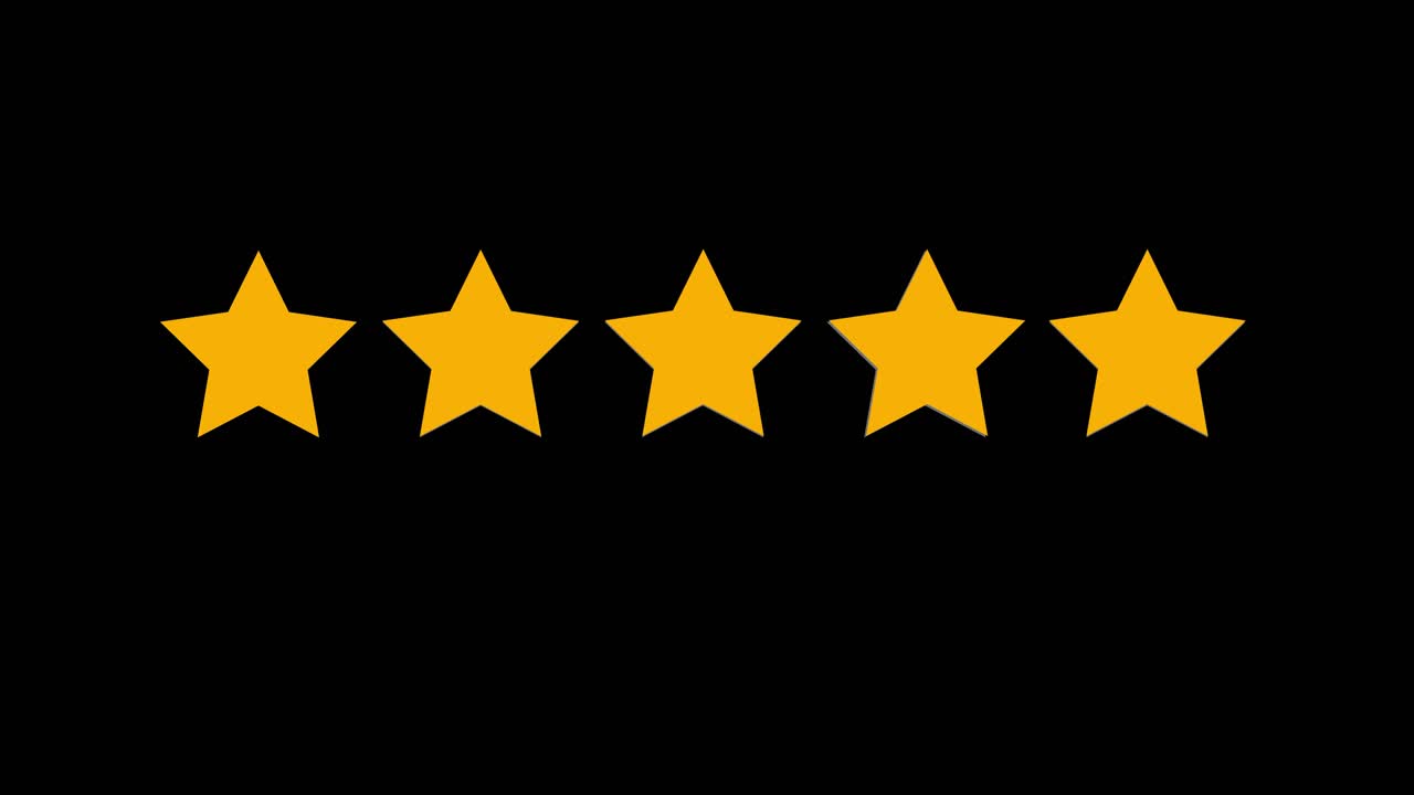 Five Golden Stars Rating on Black Background