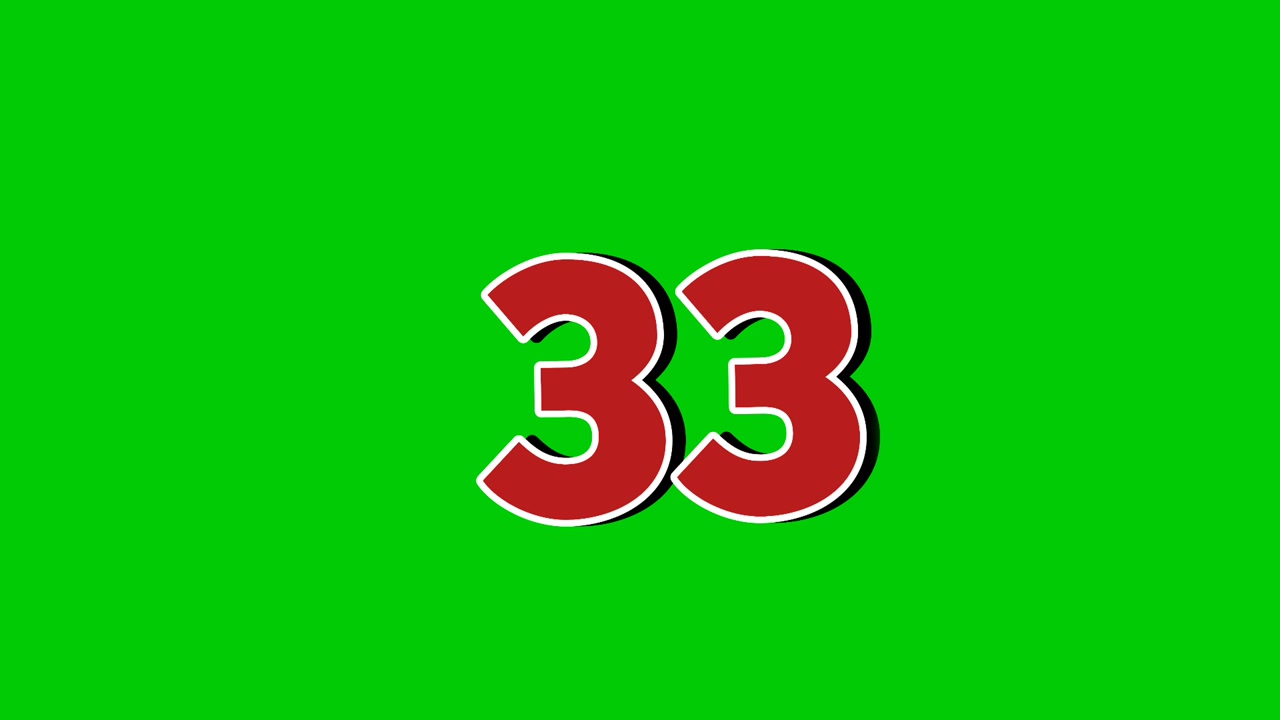 Red Number 33 symbol sign animation motion graphics cartoon green screen background smoke effects video elements