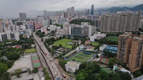 aerial over kowloon, hong kong, china