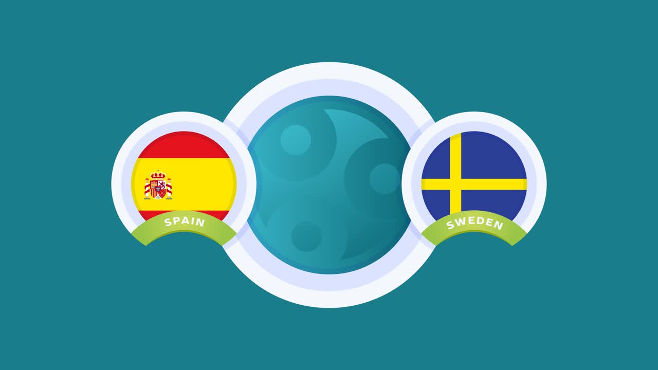 스페인 vs 스웨덴 경기 축구 비디오 애니메이션 축구 2020 챔피언십 경기 국가 발 폴 대 팀 인트로 스포츠 배경, 경쟁 4k 애니메이션