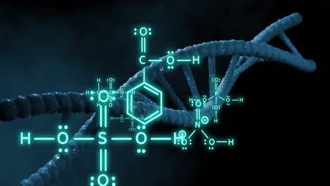 Animation-Des-DNA-Strangs-Und-Der-Wissenschaftlichen-Datenverarbeitung-Auf-Schwarzem-Hintergrund