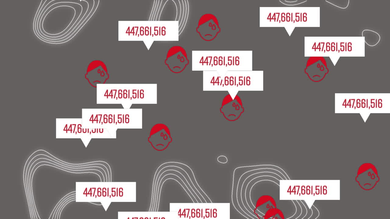 Animation of bubble speech with numbers in them, red icons and white lines