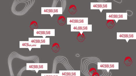animación del discurso de la burbuja con números en ellos, iconos rojos y líneas blancas