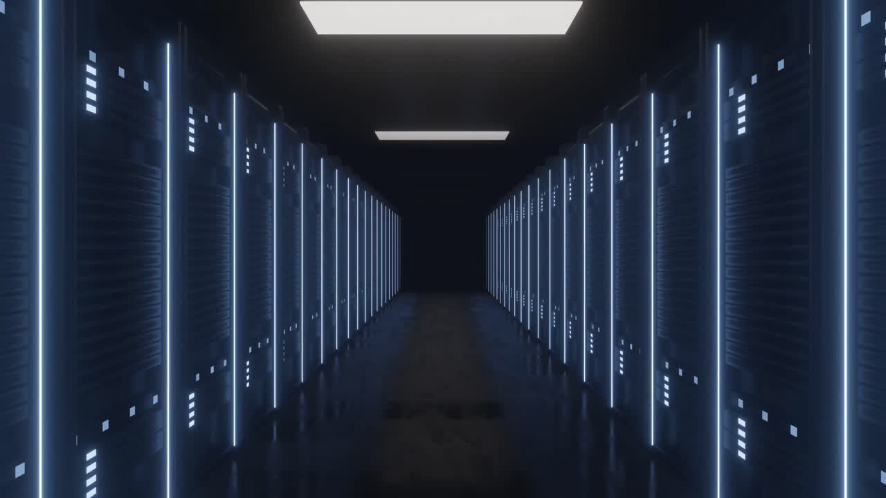 Animation of lights flickering on servers in server room