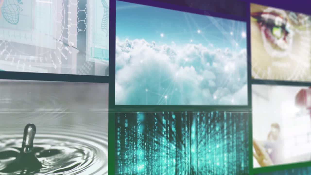 9개의 스크롤 비즈니스, 레저 및 기술 화면의 복합 애니메이션