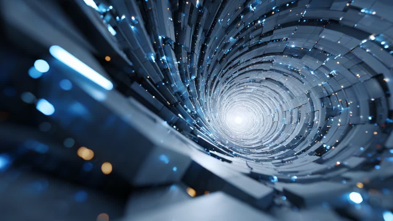 A Stunning Visual of a Futuristic Tunnel Crafted from Interconnected Blocks, Radiating Light and Serving as a Portal to Imagination and Innovation