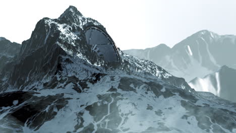 alien artifact embedded in snowy mountains