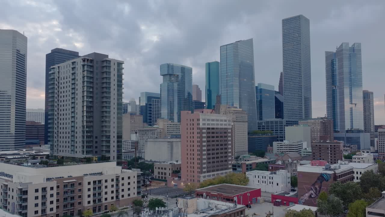Northeast view of Houston skyline on a cloudy day