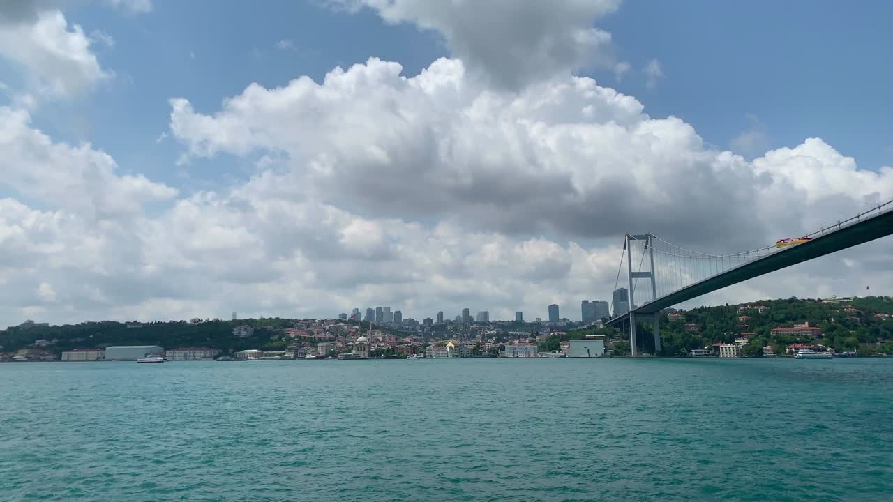 Footage of Bosphorus, bridge and cityscape of European side of Istanbul.