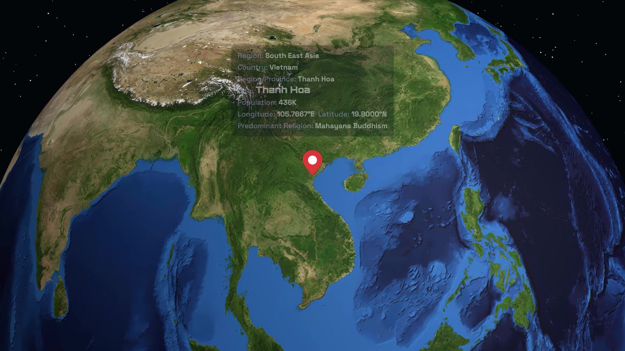 Global View of Earth Zooming into Thanh Hoa City, Vietnam