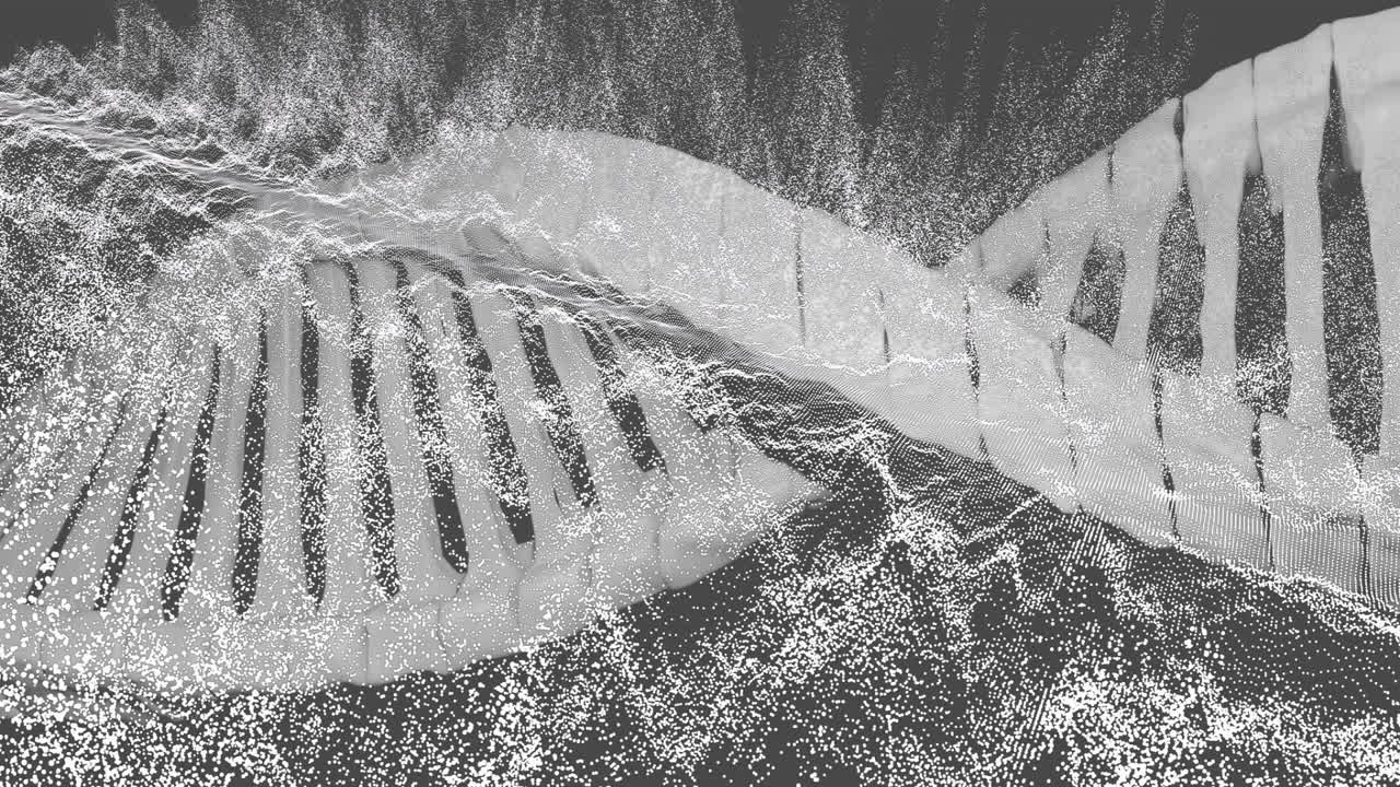 Processing scientific data, DNA strand and binary coding animation in lab setting