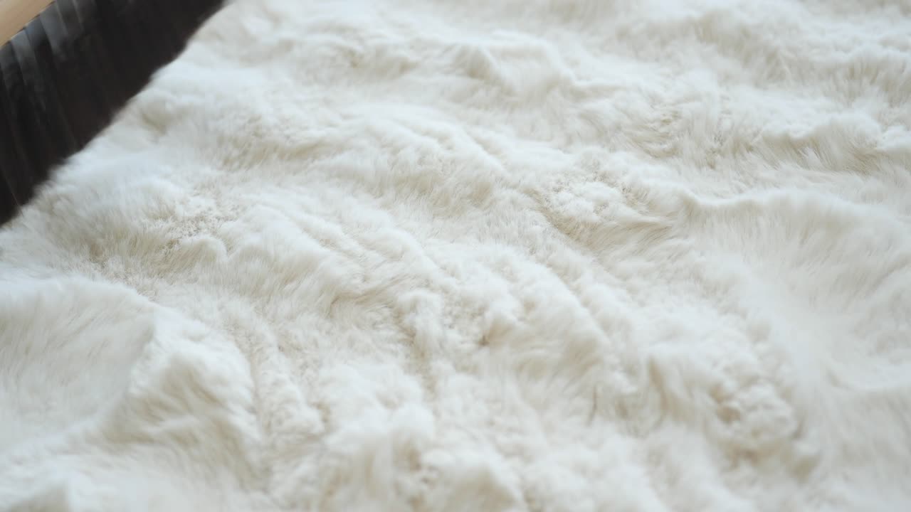 Cleaning a Fluffy White Rug with a Brush