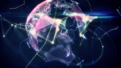 animation of network of connections with globe on blue background