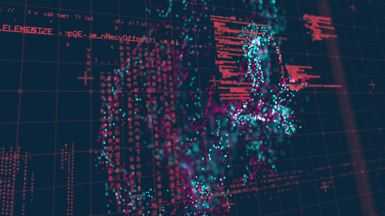 Animation of data processing with glowing light trails