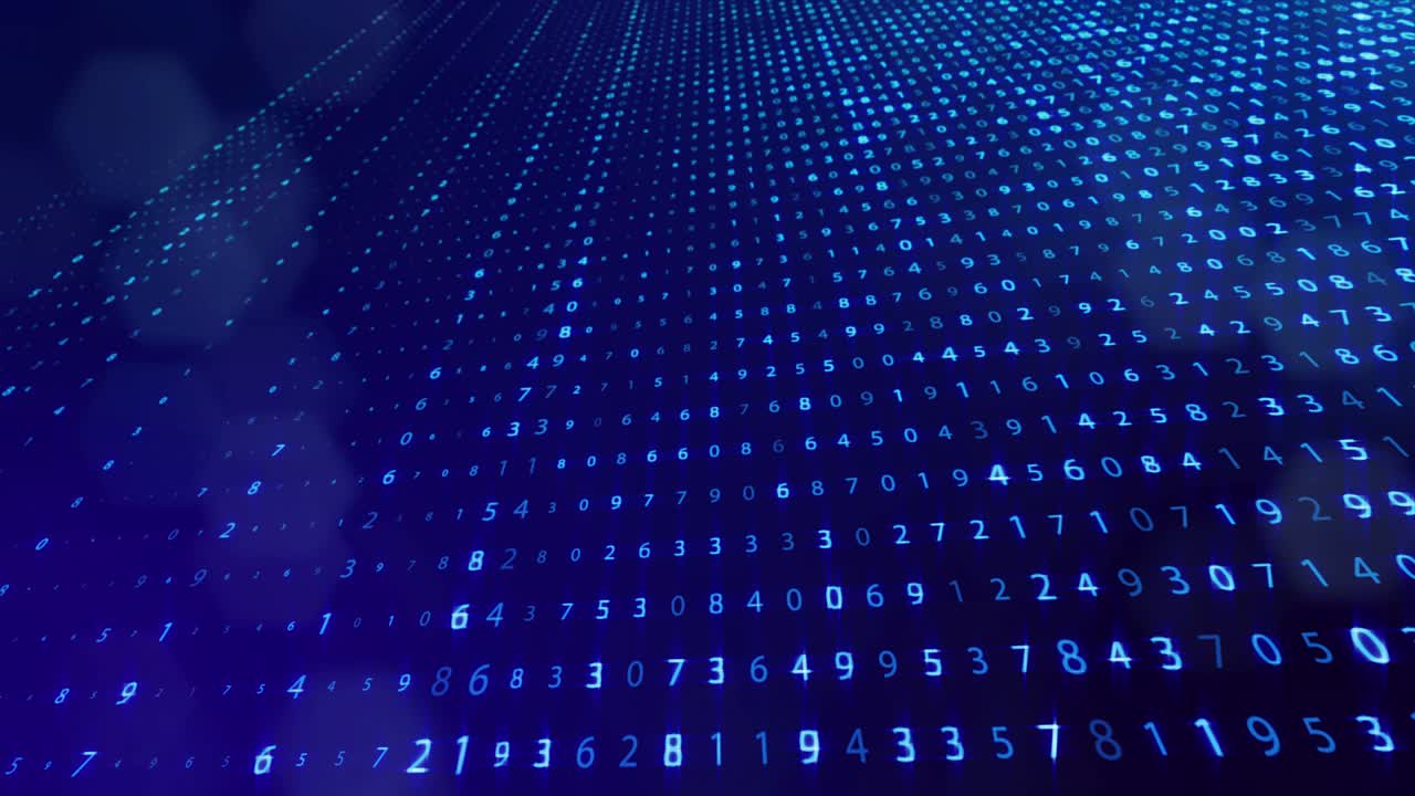 fondo de bucle 3d, concepto de procesamiento de datos digitales, cálculo y visualización de la computación. contadores de números en filas de líneas en el plano. información digital azul bg con números. bg de ciencia ficción.
