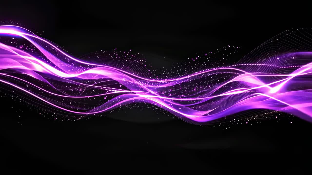 Dynamic video concept with flowing purple waves on a black background, captured from a straight-on