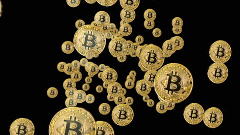 bitcoin cryptocurrency coins passing camera - 3d animation