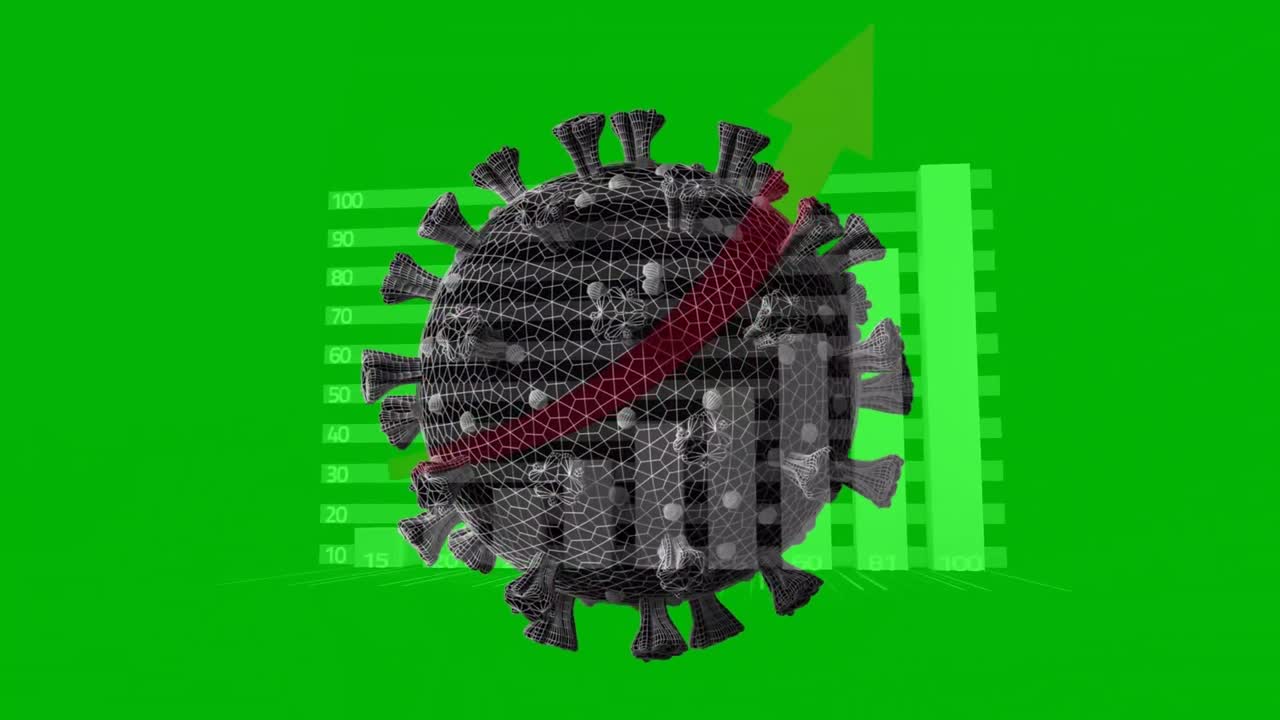 animación de la célula de covid 19 sobre estadísticas y procesamiento de datos